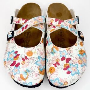 Birkenstock 38 Birki's Tinkerbell floral birko-flor Dorian 2 strap slip on clog